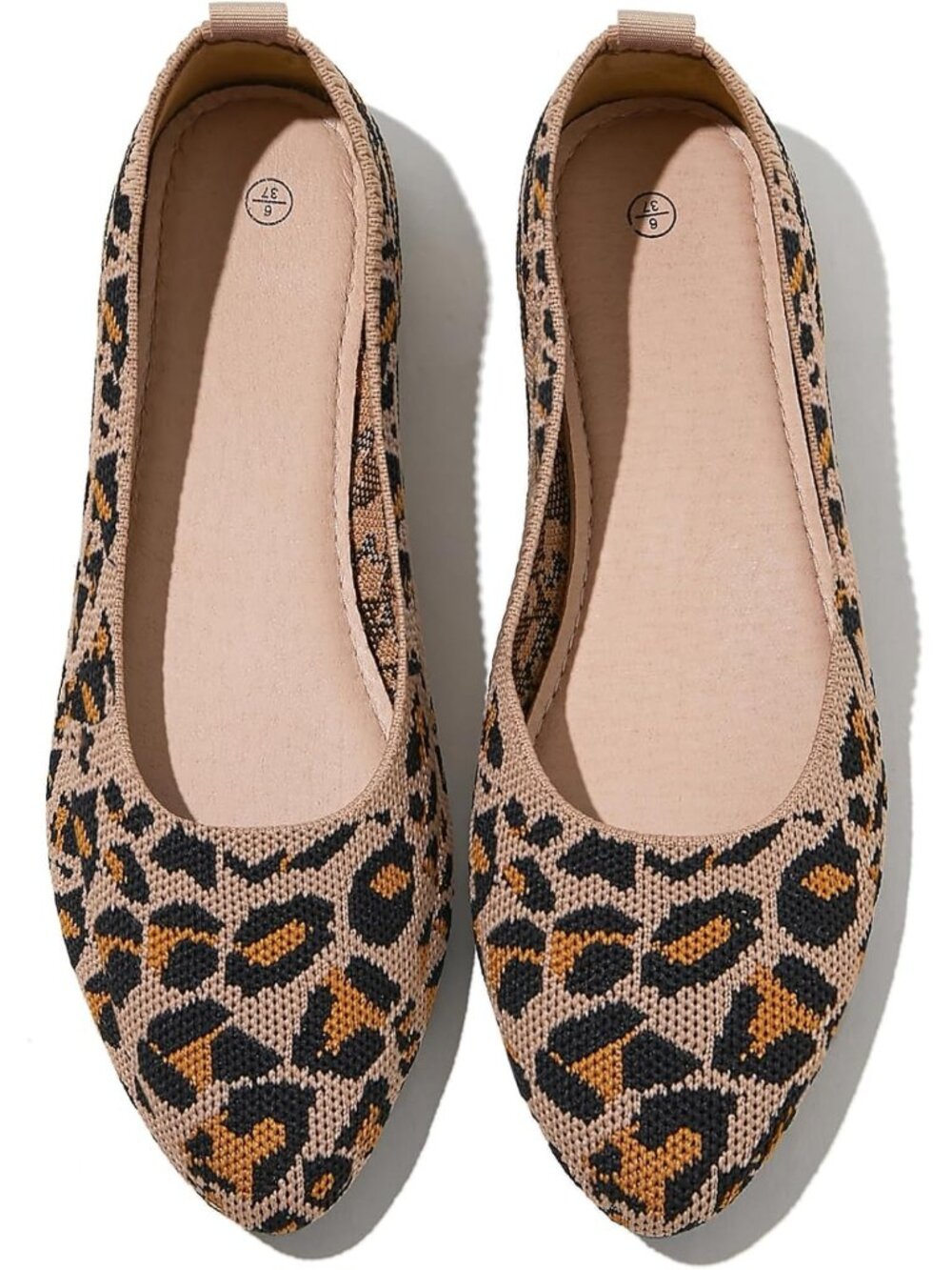 Women Brown Leopard Mesh Comfortable Insole Pointed Toe Ballet Casual Flat Shoes